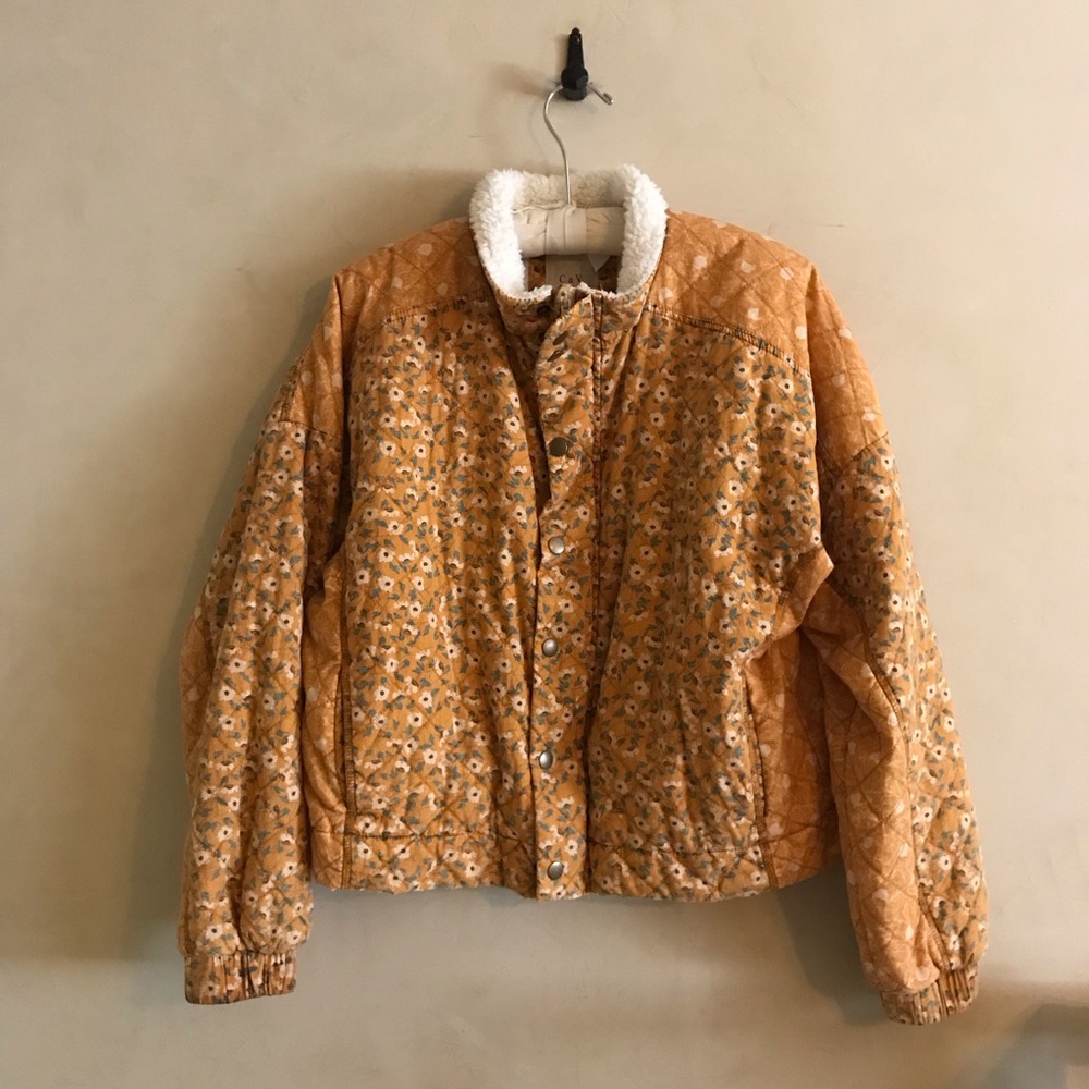 Anthropologie Floral Quilted Jacket in Orange and White